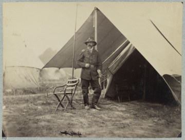 Matthew Brady took this photograph of Meade at Cold Harbor on June 12, 1864. He also took a famous photo of Ulysses S. Grant, standing by a small tree in front of a tent, on the same day. After the photo sessions were over, the Army of the Potomac began to skip away from Cold Harbor and move towards the James River (Library of Congress).