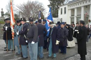 The procession forms up at the Laurel Hill Cemetery gatehouse for the march down to Meade's grave.