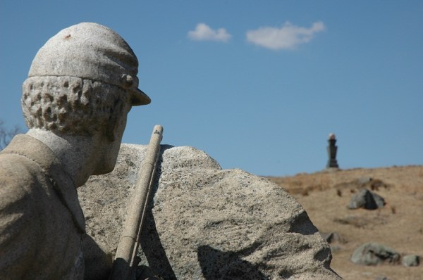 The 40th New York monument in the Slaughter Pen opposite Devil's Den. The 99th PA monumet is in the background.. 