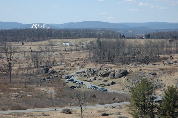 The view from Round Top looking over towards Devei's Den. You can see the trails of Ski Liberty in the distance.
