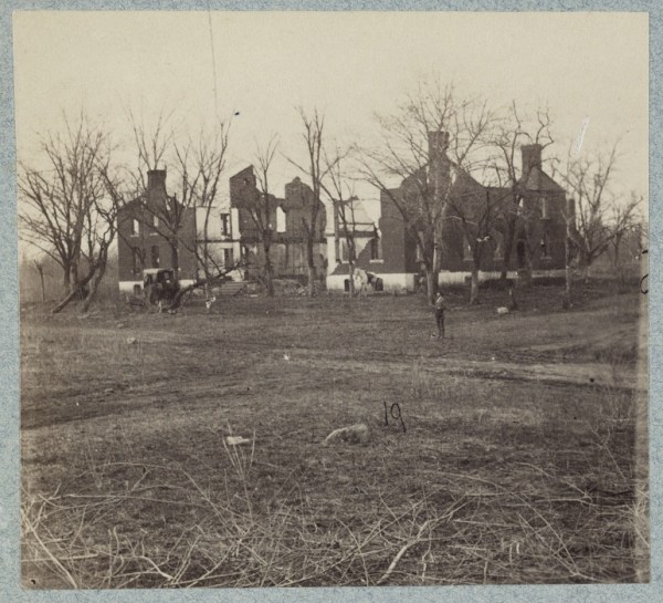 The ruins of the Chancellorsville house as they appeared in 1865 (Library of Congress).