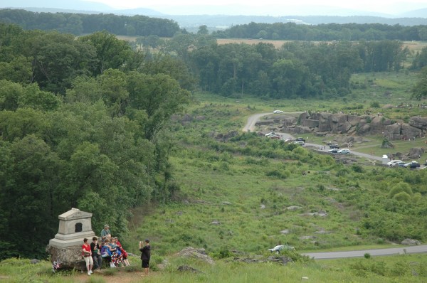 Little Round Top on the late afternoon of July 2, 2013. One hundred and fifty years ago there would have been fewer tourists; more death and destruction.