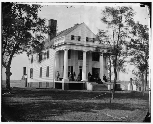 John Minor Botts and family pose for a photograph on the porch of their house in Culpeper. Meade and his staff were frequent visitors here (Library of Congress).