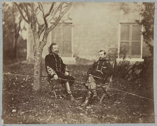 George Armstrong Custer and Alfred Pleasonton, photographed in Warrenton, VA, in October 1863 (Library of Congress).