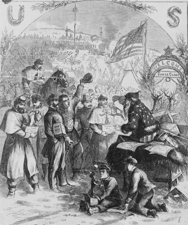 "Santa Claus in Camp," an illustration from Harpers, January 3, 1863 (Library of Congress).