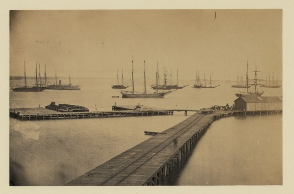 One of the wharves at City Point, in a photograph taken during January 1865 (Library of Congress).