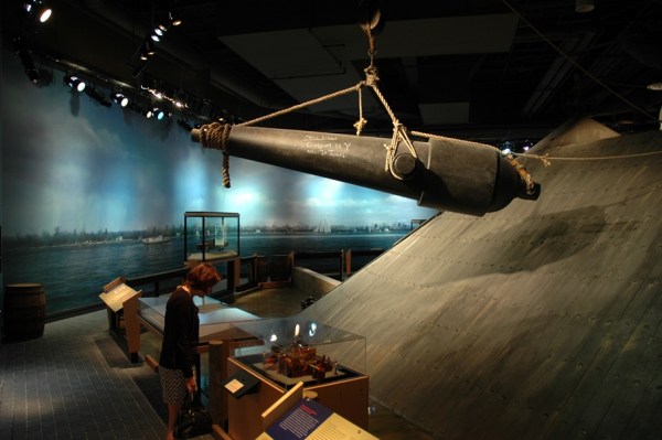 The museum's mockup of the bow of the CSS Virginia.