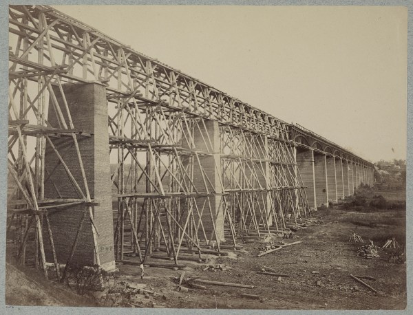 The High Bridge outside Farmville. It was quite an engineering marvel indeed. Some of the original brick columns still stand (Library of Congress).