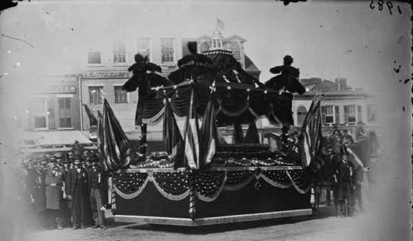 An Alexander Gardner photo of Lincoln's coffin in New York City (Library of Congress).